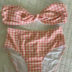 Southern Tide Bandeau Bikini Top and High Waisted Bikini Bottoms Medium Gingham